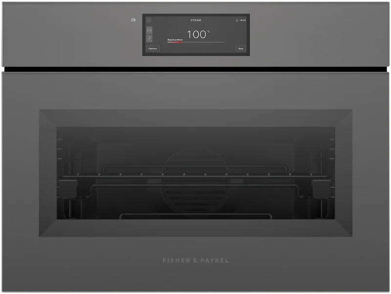 Fisher & Paykel 60cm Series 11, Minimal Handless Compact Combi-Steam Oven, Grey Glass