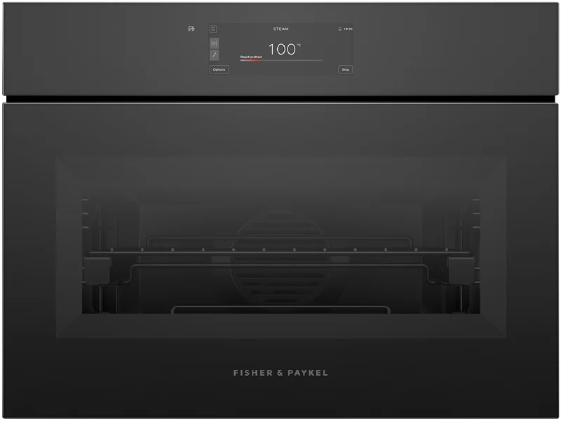 Fisher & Paykel 60cm Series 11, Minimal Handless Compact Combi-Steam Oven, Black Glass